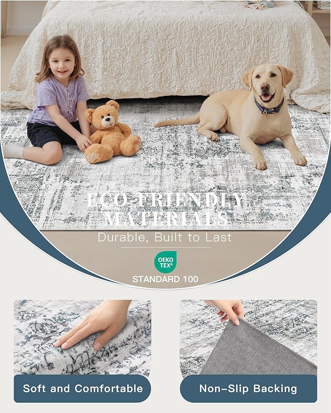 Madane 5x7 Area Rugs Washable Rug: Vintage Living Room Rug - Image 4