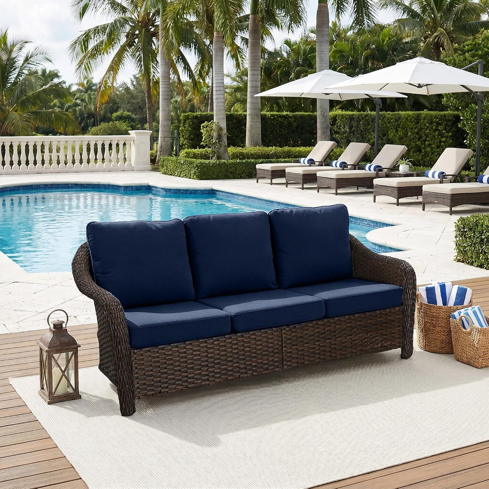 77 inch Outdoor Wicker 3 Seater Sofa, All-Weather Use Patio Rattan Sofa with ...