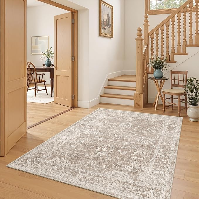 Madane Washable Area Rug 4x6, Low Pile Stain Resistant Vintage Area Rugs - Image 3
