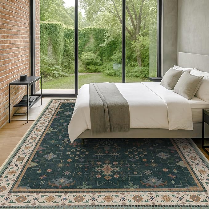 Hazo Haus Dark Green Vintage Living Room Rug 9x12 - Image 4