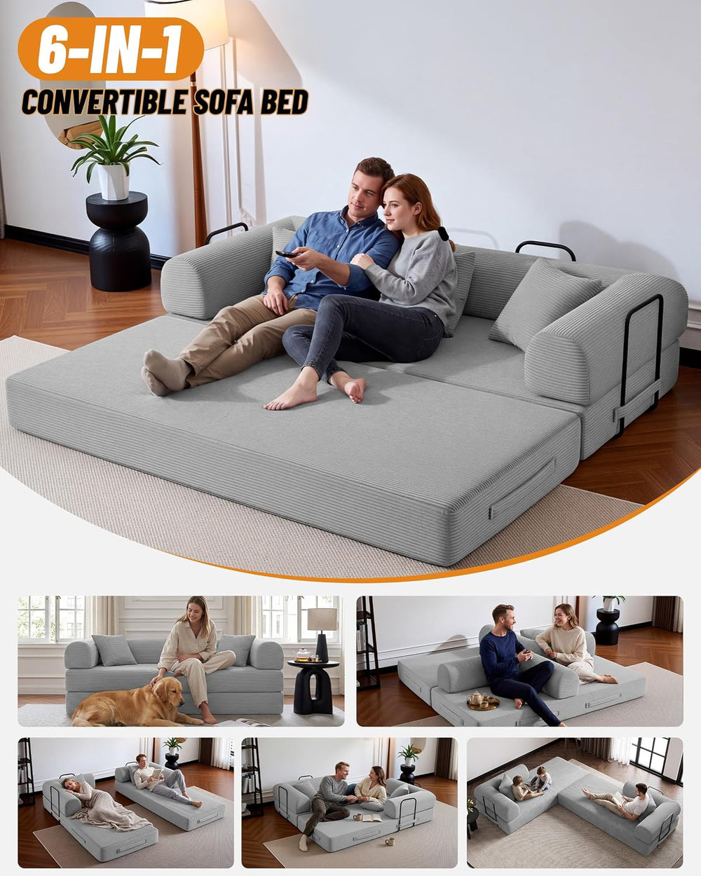79" Convertible Futon Sofa Bed,6-in-1 Boneless Couches for Living Room