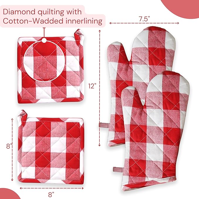 Oven Mitt & Pot Holder Buffalo Plaid Check 100% Cotton Heat Resistant Oven - Image 4