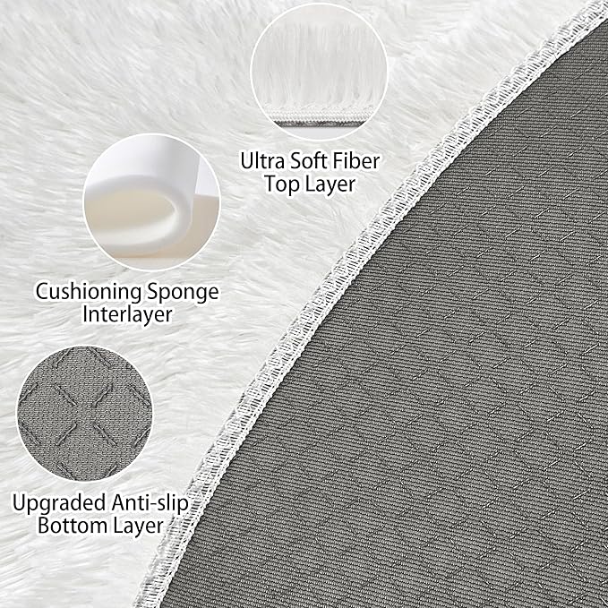 5x5 ft Tie Dye White Round Rug for Bedroom Room Fluffy Circle Rug Furry Carpet - Image 4