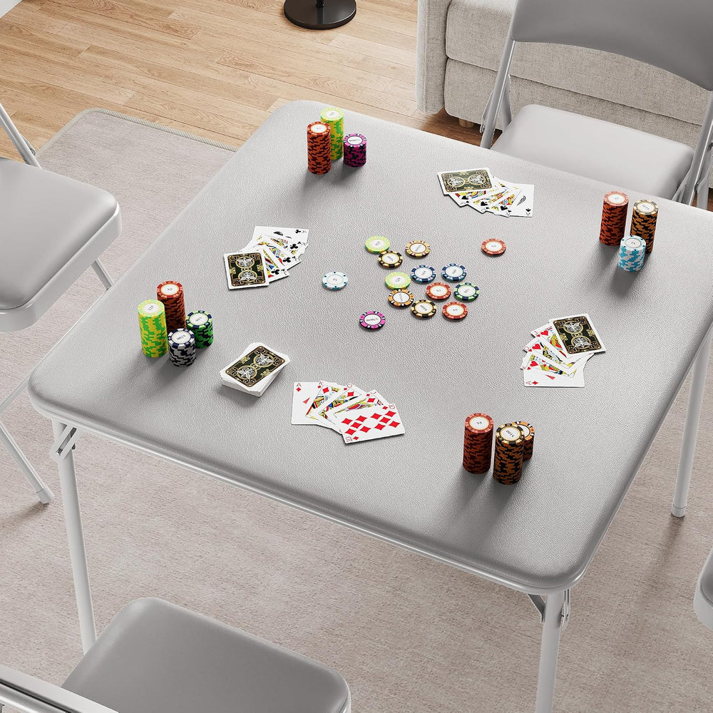 Folding Portable Card Table and Foldable Chair Set of 5, Pu Upholstered Folda...