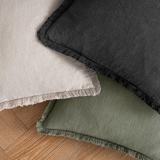 MIULEE Decorative Throw Pillow Covers Neutral Linen Fringe Throw Pillows Euro - Image 4