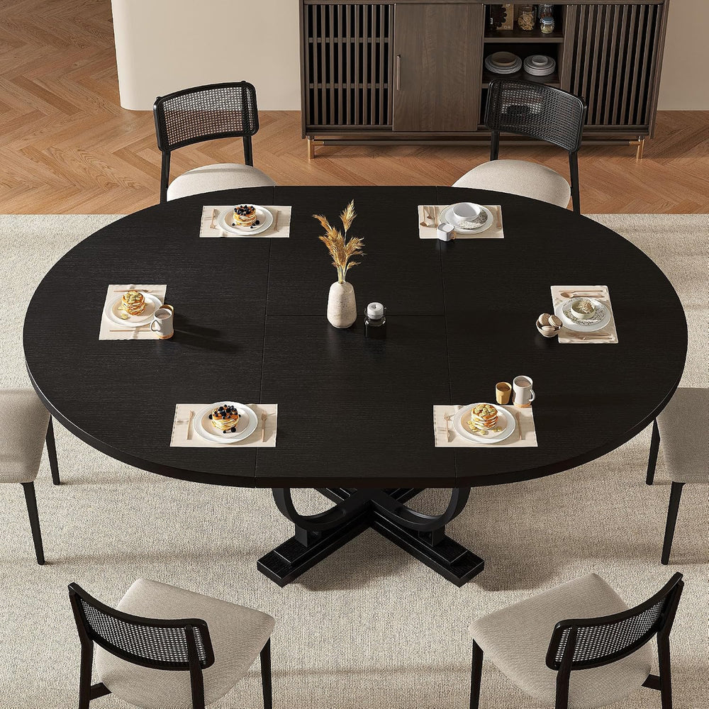 Einhomn 59" Extendable Round Dining Table for 4-6, Modern Oval Kitchen T...