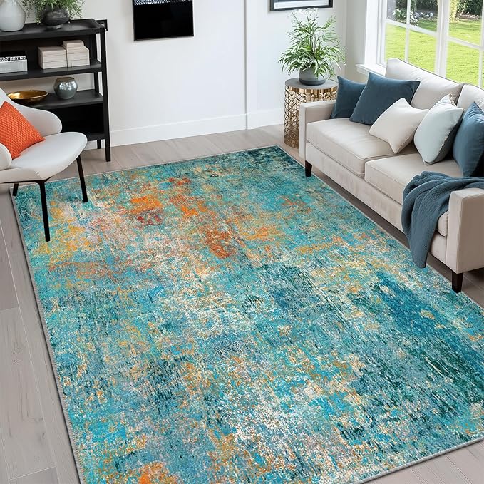 Washable Area Rugs 6'x9' Non-Slip Modern Abstract Soft by RELEANY