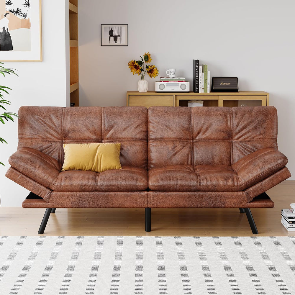 Futon Sofa Bed Convertible Couch, Brown Faux Leather Sofa Bed