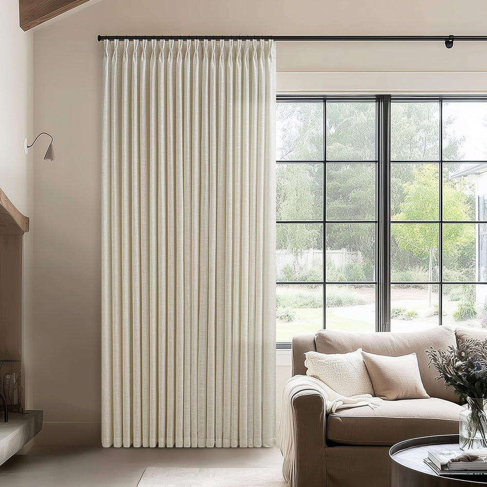 Oatmeal 90 Inch Pinch Pleated Linen Curtains for Living Room