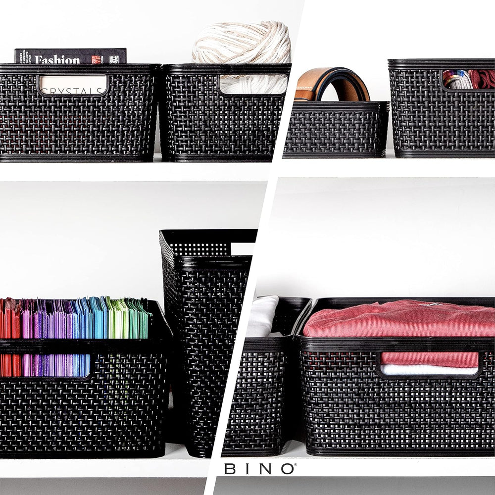 BINO | Woven Plastic Basket | Large (Black), 3-Pack | THE JUTE COLLECTION | H...