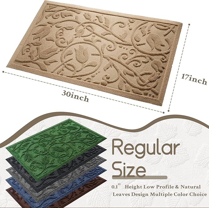 Boho Beige Floral Leaves Outdoor Indoor Entrance Doormats, Absorbent Durable - Image 2