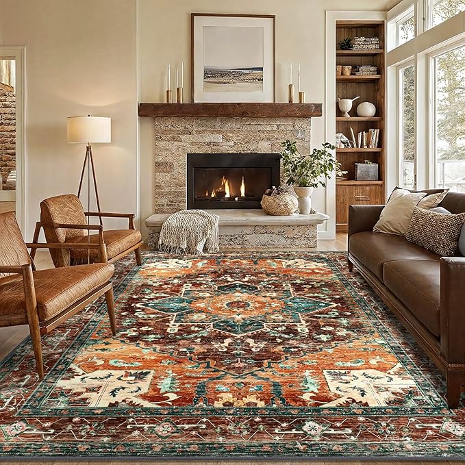 Yamaziot 8x10 Large Area Rug, Non-Slip Washable Boho Vintage Living Room - Image 8