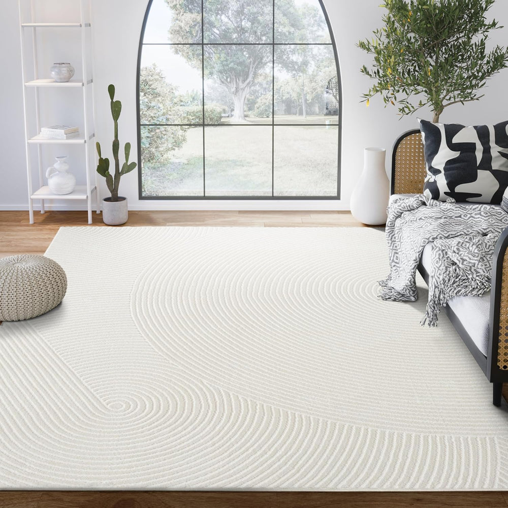 Abani Neutral Cream Area Rug 5' x 8' | White Luxury Zen Carpet | Mini...