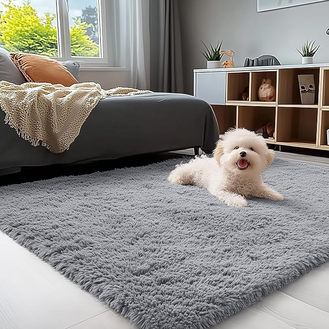 OLANLY 3x5 Machine Washable Small Bedside Rug, Soft Fluffy Shaggy Rugs by OLANLY