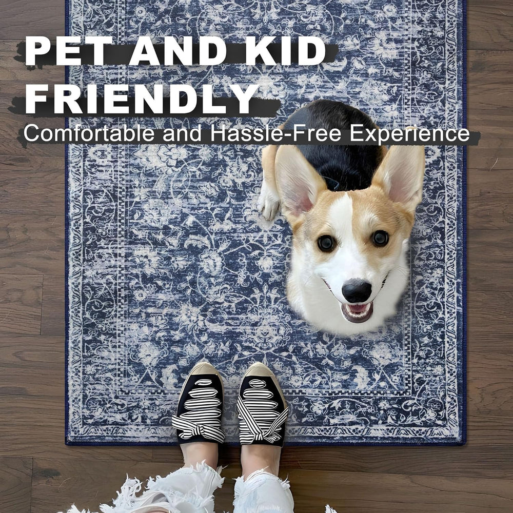 KILOCOCO Area Rug 3x5 Washable Entryway Rug Non Slip Blue Kitchen Rugs