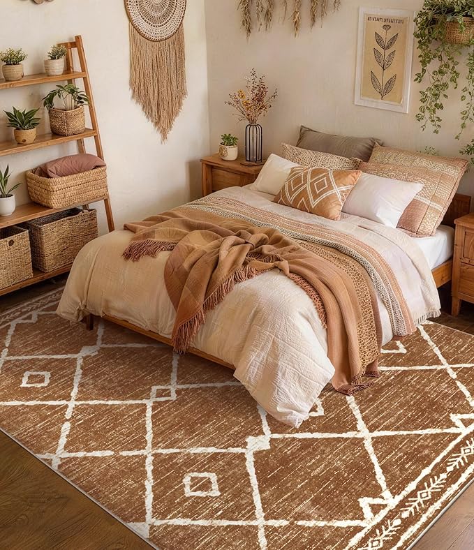 YIHOUSE Western Rugs for Living Room, 8x10 Moroccan Area Rug, Aztec Burnt - Image 3