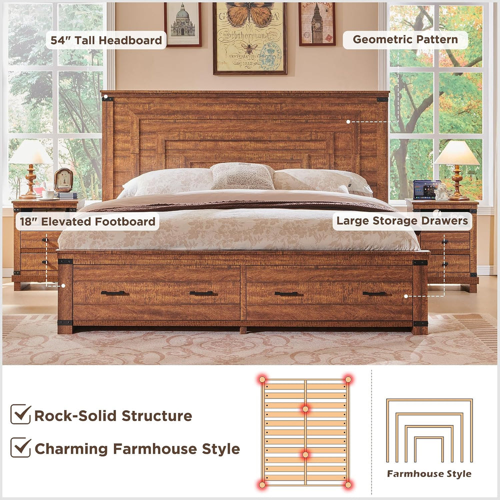 T4TREAM 54" Tall Farmhouse Queen Size Bed Frame, Reclaimed Barnwood