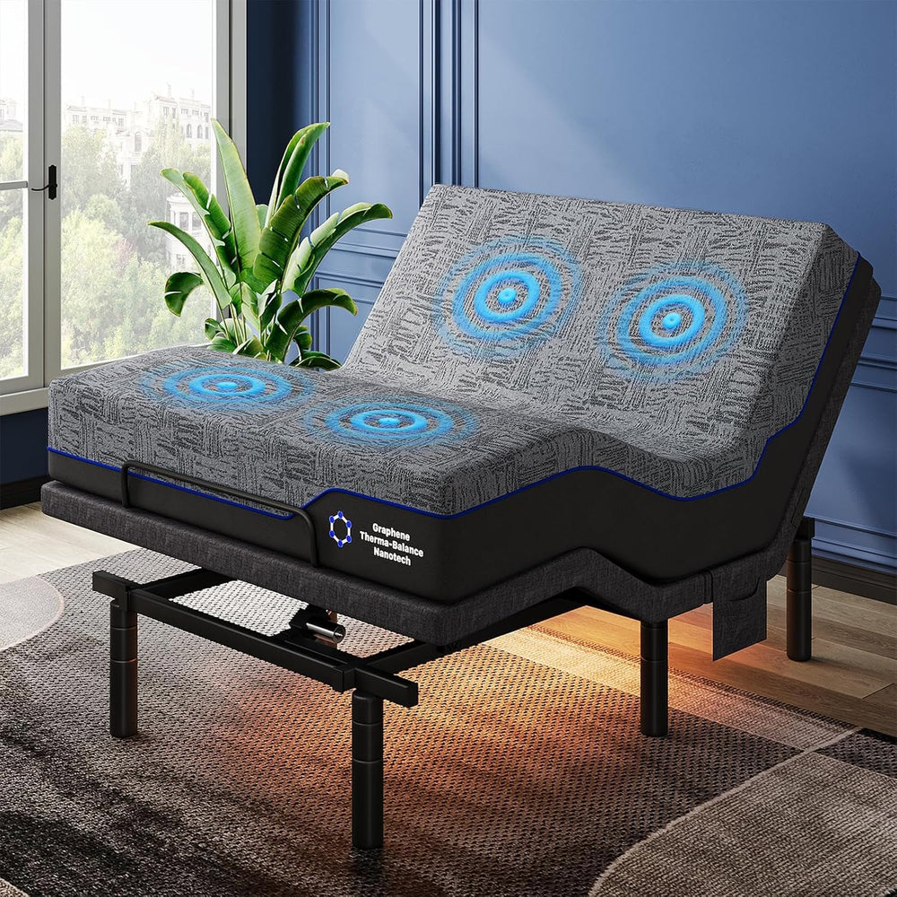 Pipishell Adjustable Bed Frame Full with Massage and 12'' Mattress Set
