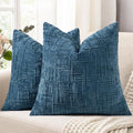 decorUhome Navy Blue Chenille Euro Sham Throw Pillow Covers 24x24 Set of 2 by decorUhome