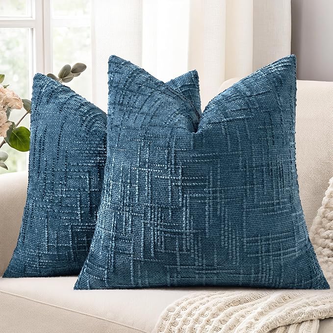 decorUhome Navy Blue Chenille Euro Sham Throw Pillow Covers 24x24 Set of 2 by decorUhome