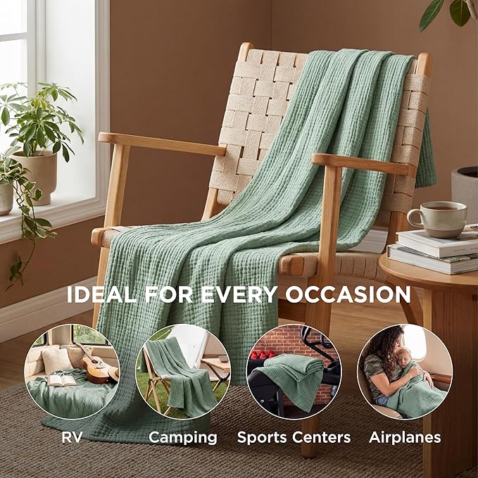 Bedsure 100% Cotton Muslin Throw Blanket Twin XL - Image 4