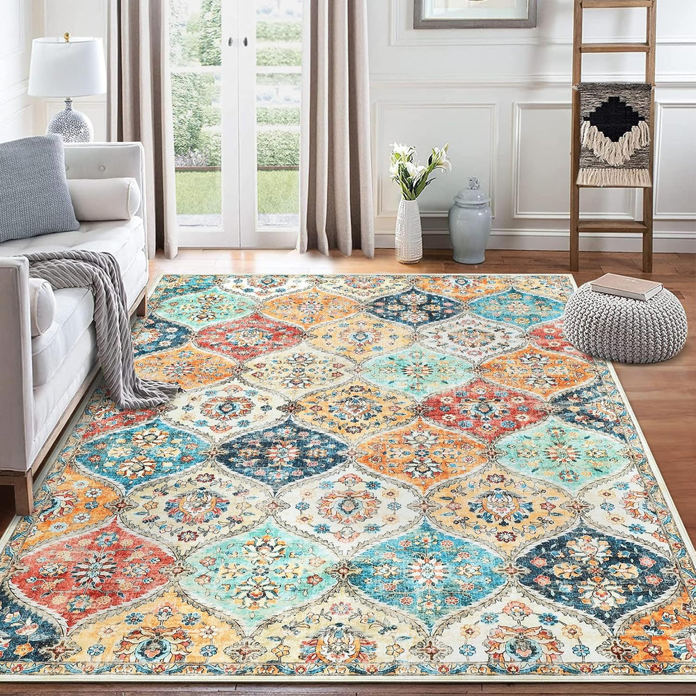 ROYHOME 9x12 Area Rug Large Moroccan Trellis Machine Washable Rug, Cream