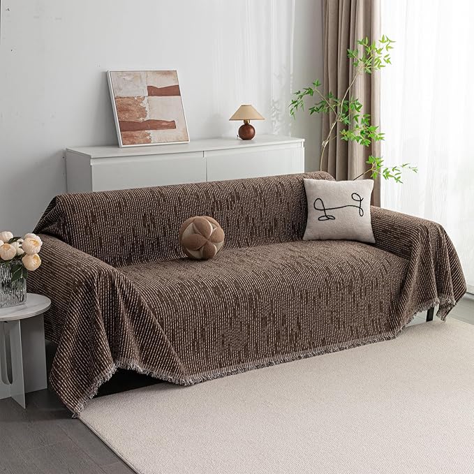 MYSKY HOME Boho Couch Cover Deep Chocolate Sofa Covers by MYSKYHOME