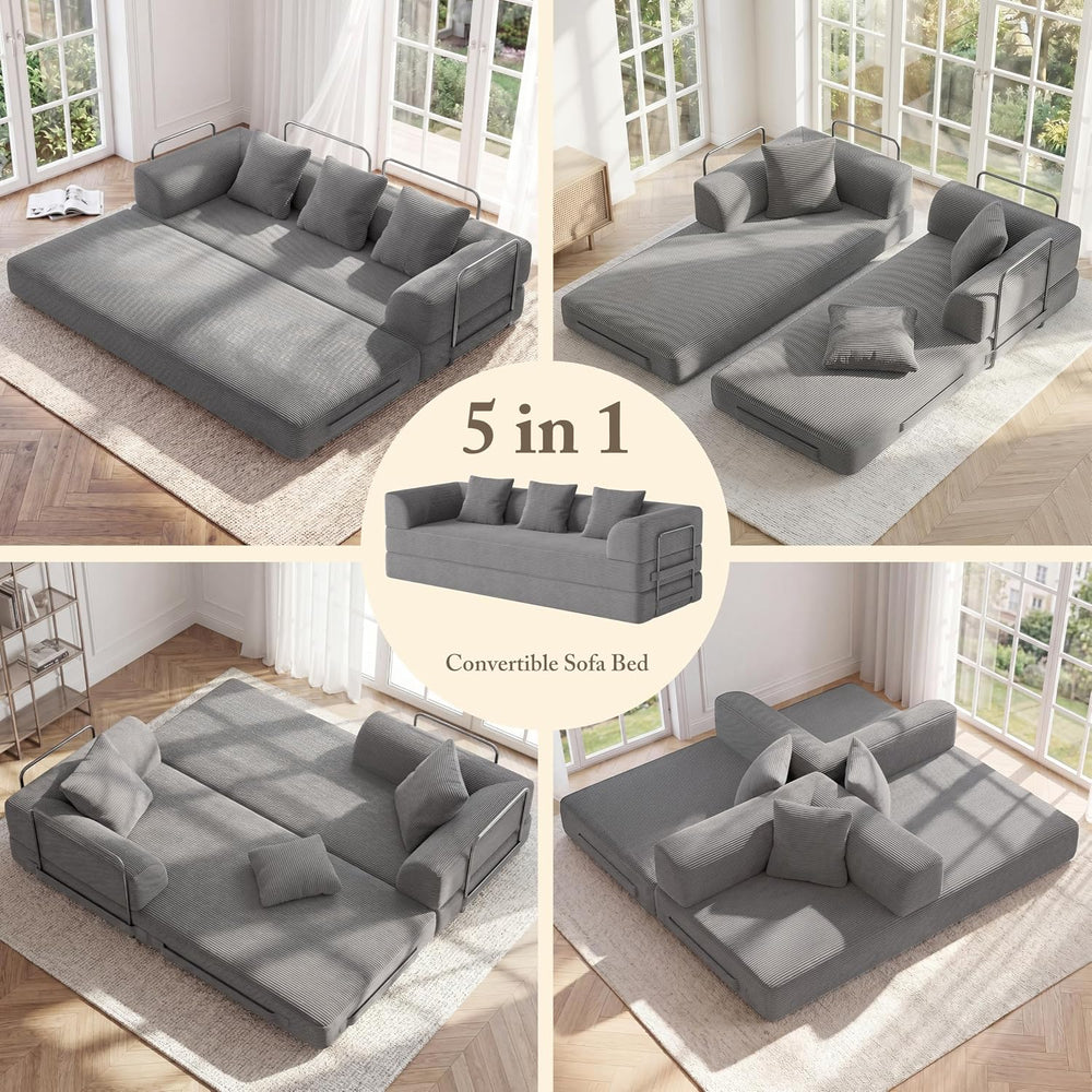 89" Convertible Futon Sofa Bed, Boneless Couch for Living Room, 3 Seater