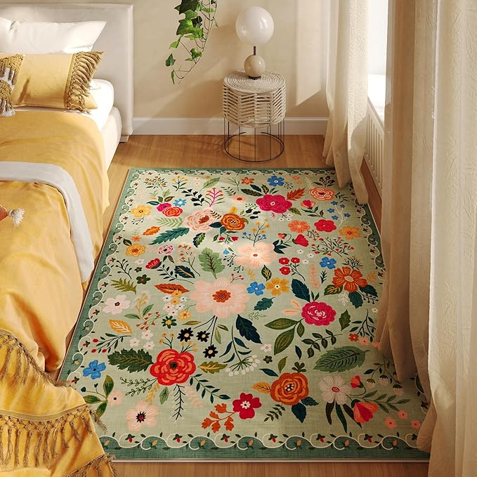 Rugcomf Area Rug 4x6 Rug Washable Boho Rugs Non Slip Low Pile Floral Small - Image 5