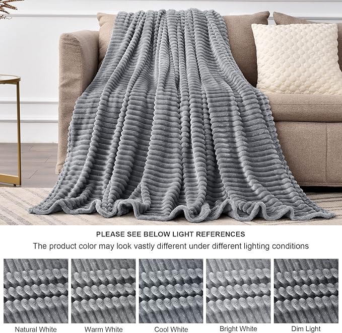 BEDELITE Fleece Blanket King Size – 3D Ribbed Jacquard Soft and Warm Decorative - Image 7