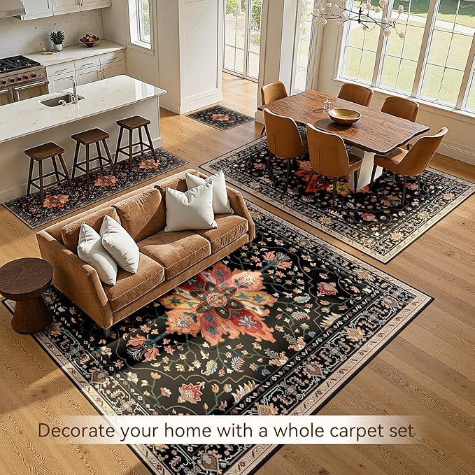 RELEANY Area Rugs 6'x9' Washable Non-Slip, Floral Vintage Distress Print - Image 4