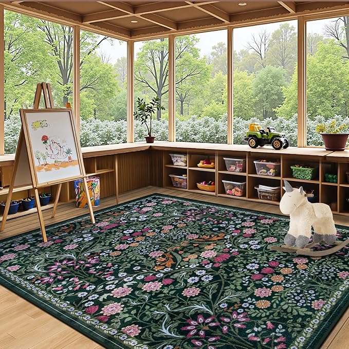 Area Rug Living Room Rugs: Floral 5x7 Washable Rug Vintage Soft Boho Non-Slip - Image 5