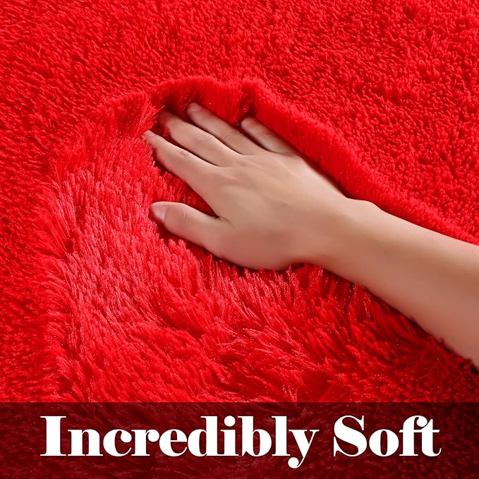 ONASAR Red Rugs for Living Room Bedroom, 5x8 Fluffy Bedside Area Rug, Soft - Image 2