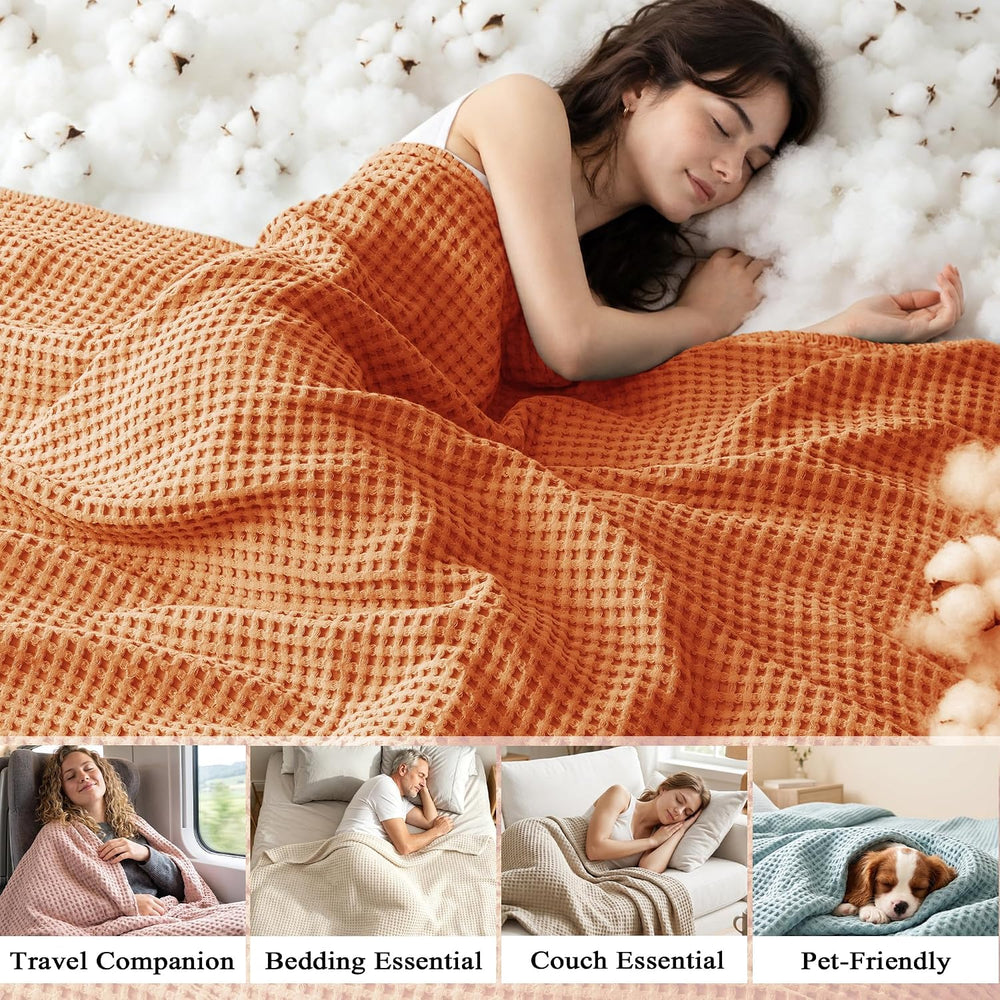 Exclusivo Mezcla 100% Cotton Blanket Queen Size for Bed, Burnt Orange