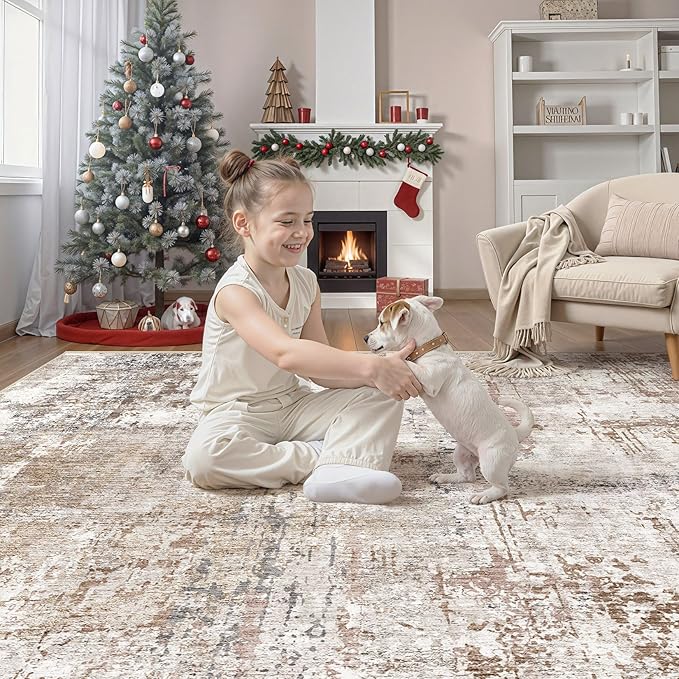 UERMEI Square Area Rugs : Washable 6x6 Neutral Modern Abstract Carpet - Image 3