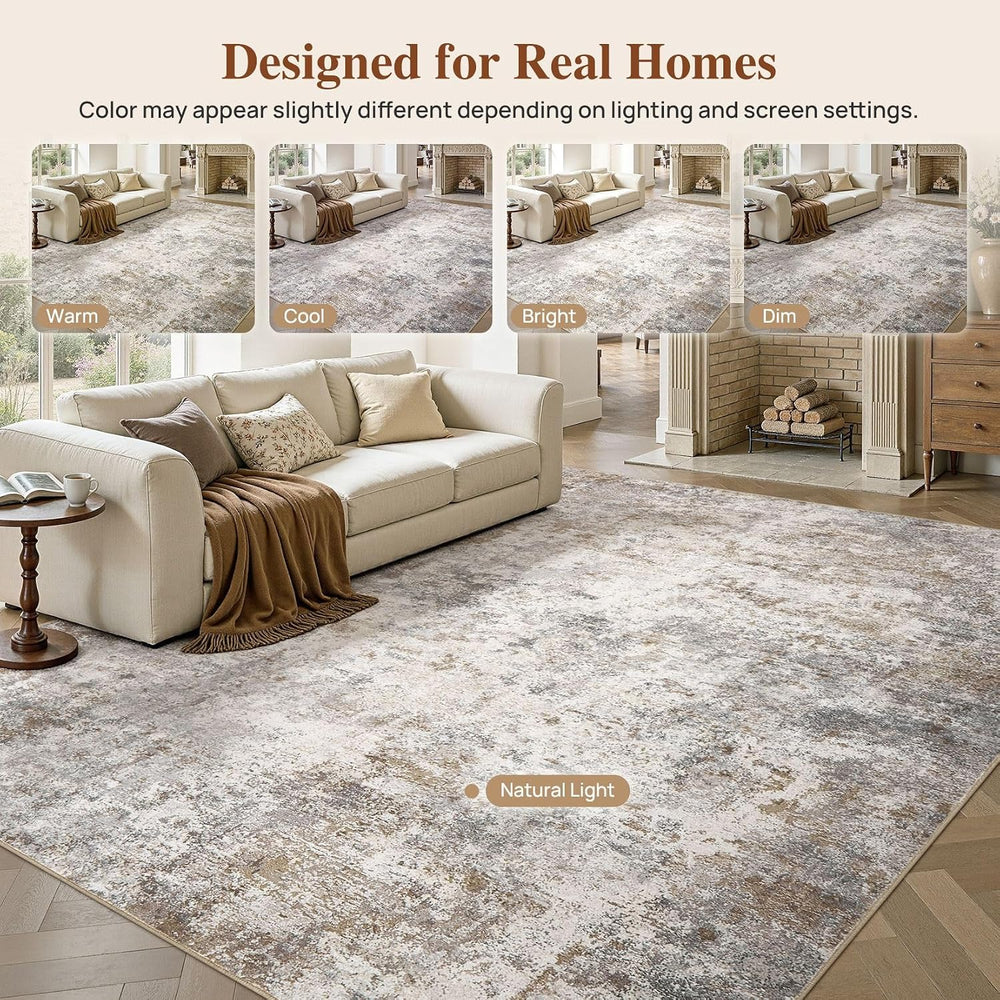 UERMEI 10x14 Area Rug Living Room Rugs Washable Neutral Brown Grey Carpet
