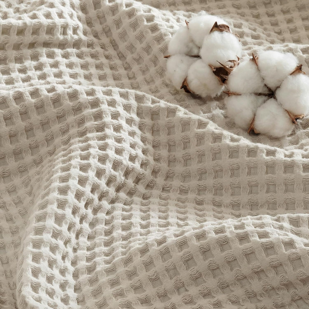 Bedsure Lightweight 100% Cotton Waffle Blanket, Twin XL, Linen