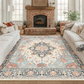 RELEANY Area Rugs Square 8ft Washable Non-Slip, Floral Vintage Distress Print by RELEANY