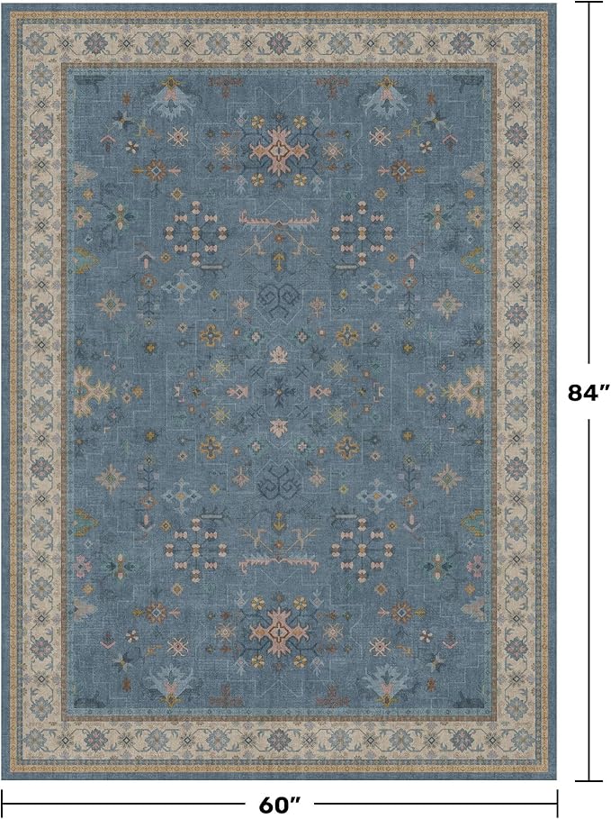 Washable 5x7 Blue Rugs for Kids Room, Boho 5 x 7 Nursery Rug Boys, Colorful - Image 2