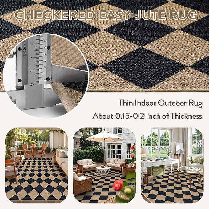 Lahome Colette Checkered Easy Jute Area Rug 8x10, Large Living Room Patio Rug - Image 3