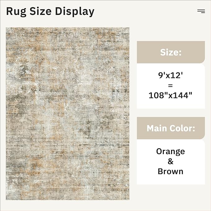 9x12 Area Rugs for Living Room, Non-Slip Machine Washable Vintage Rugs - Image 5