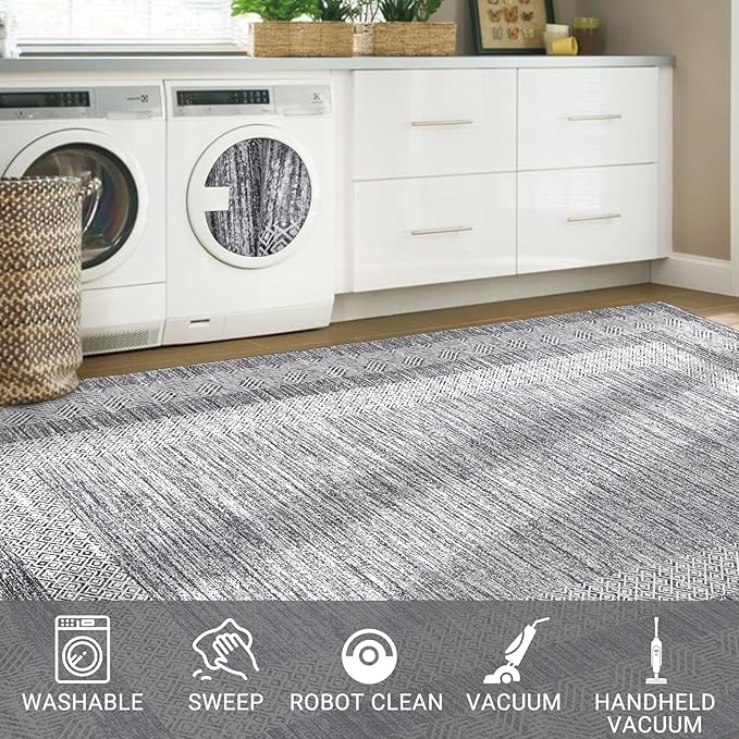 GarveeHome 6x9 Large Washable Area Rug Modern Bordered Rug Distressed Geometric - Image 7