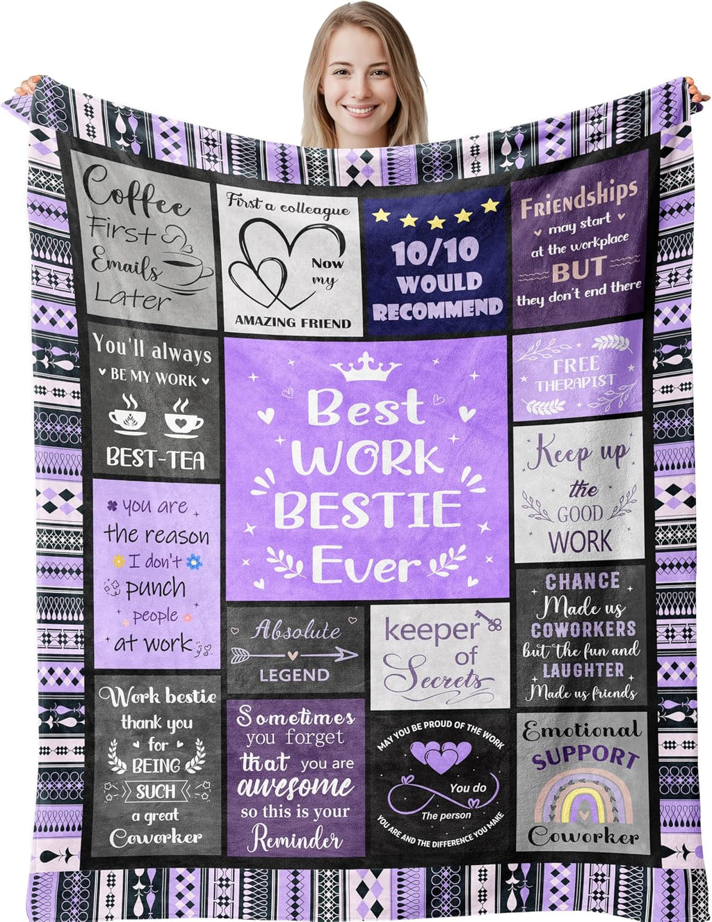 Work Besties Gifts for Women, Thank You/Appreciation Gifts for Coworkers Female, Work Friendship Birthday Gifts, Farewell Present Ideas for Colleague, Funny Work Bestie Purple Blanket 60”x50”