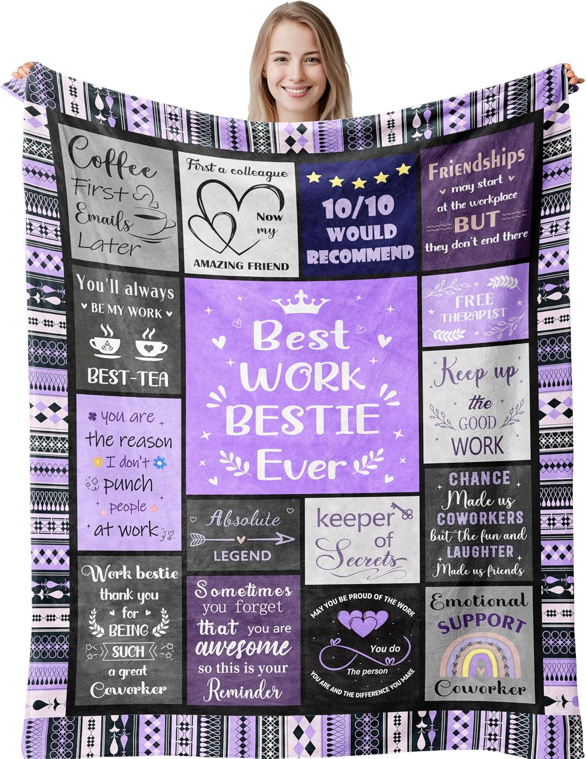 Work Besties Gifts for Women, Thank You/Appreciation Gifts for Coworkers Female, Work Friendship Birthday Gifts, Farewell Present Ideas for Colleague, Funny Work Bestie Purple Blanket 60”x50”
