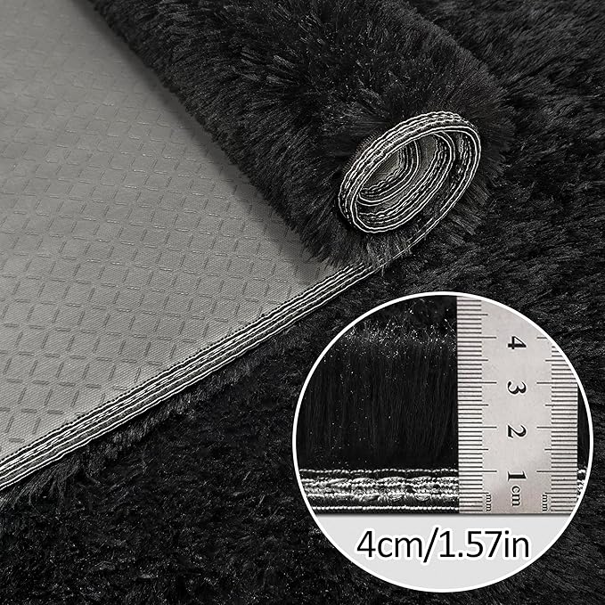 3x10 Bedside Area Rugs for Bedroom Soft Fluffy Shag Black Rug for Hallway - Image 5