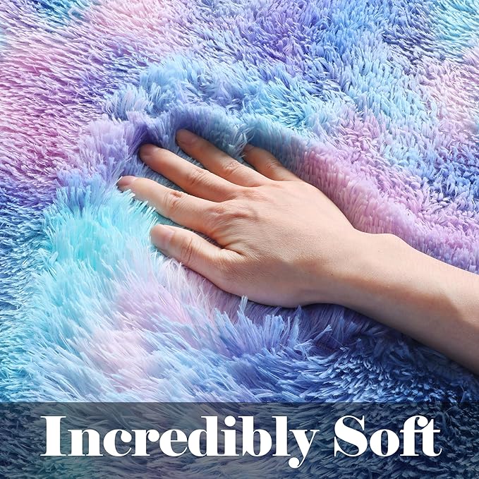 ONASAR Rainbow Rugs for Girls Bedroom, 5x8 Fluffy Bedside Throw Area Rug - Image 2