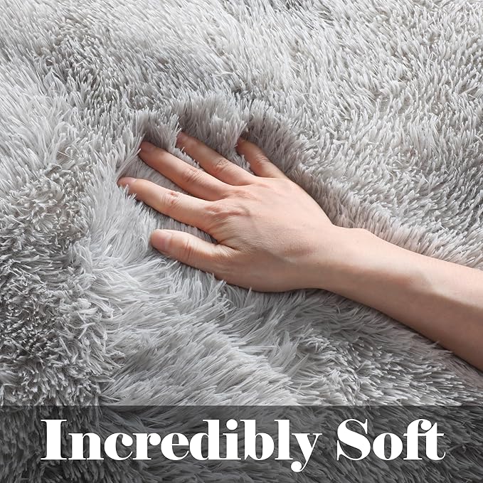 ONASAR Rugs for Living Room Bedroom, 5x8 Fluffy Tie-Dyed Light Grey Bedside - Image 2