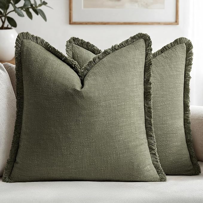 MIULEE Decorative Throw Pillow Covers Neutral Linen Fringe Throw Pillows Euro by MIULEE