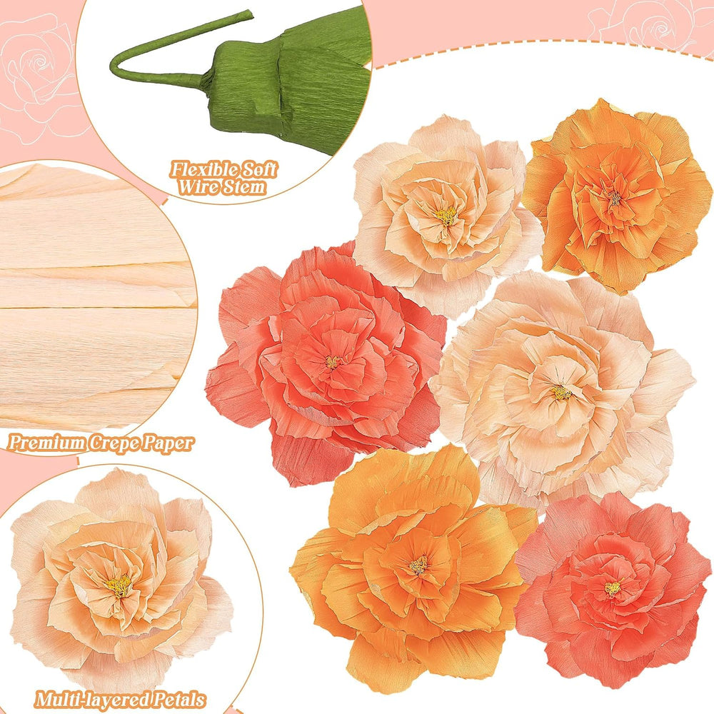 Aneco 6 Pieces Large Paper Artificial Flowers 3D Crepe Tissue Flower Wall Dec...