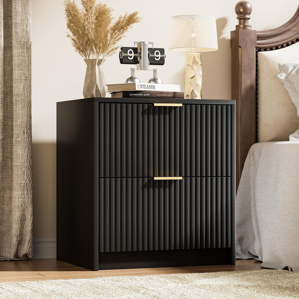 3 Piece Modern Bedroom Set, 5 Drawer Dresser with 2 Nightstands, Black